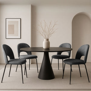 Sedia da sala pranzo Paola microfibra nabuk grigio scuro con gambe metallo nero