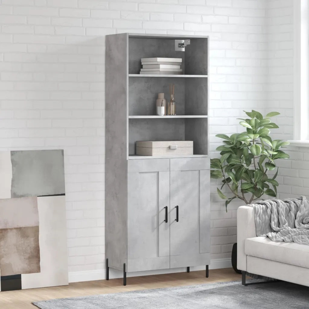 Credenza-Buffet-Armadio da cucina Grigio Cemento 69,5x34x180 cm in Legno Multistrato 109816