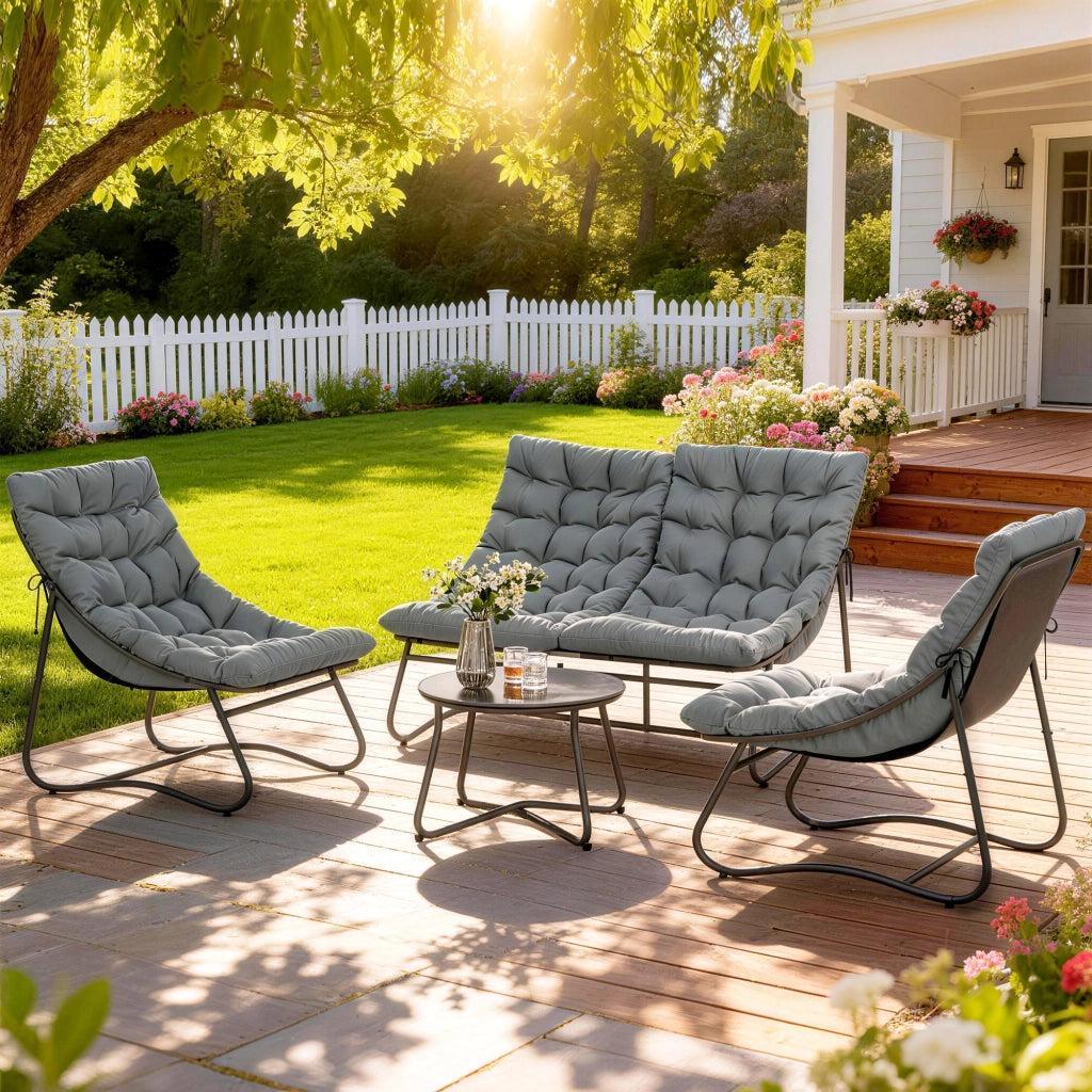 Set Giardino 4 Pezzi con Cuscini ¨C zephmum ¨C Grigio Acciaio Textilene