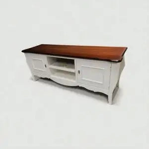 Mobile Porta tv bombato Shabby chic 2 ante 2 vani mod Venezia bicolore bianco e noce