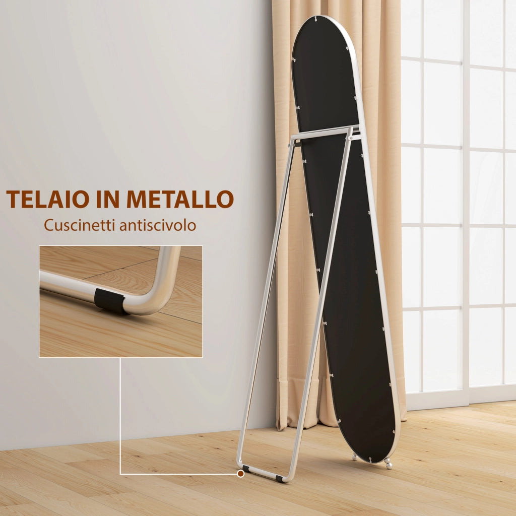 Specchio a Figura Intera da Terra con Supporto Pieghevole, Vetro e Metallo, 40x4x160 cm, Argento