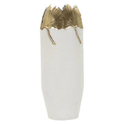 Vaso decorativo slanciato in ferro bianco e foglie oro