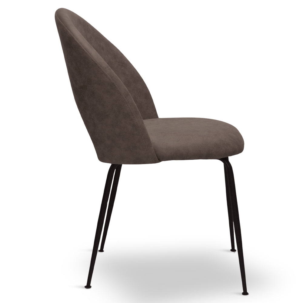 Sedia da sala pranzo Paola in microfibra nabuk marrone con gambe in metallo nero