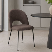 Sedia da sala pranzo Paola in microfibra nabuk marrone con gambe in metallo nero