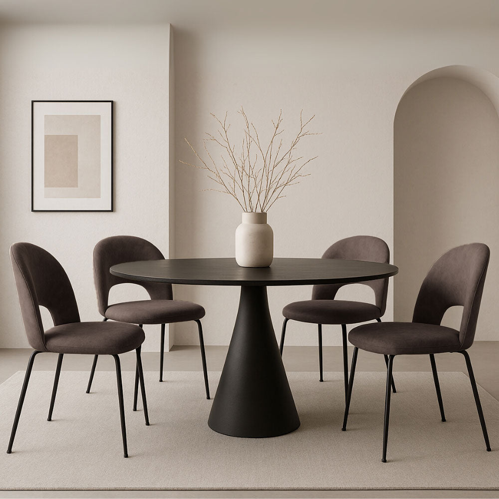 Sedia da sala pranzo Paola in microfibra nabuk marrone con gambe in metallo nero