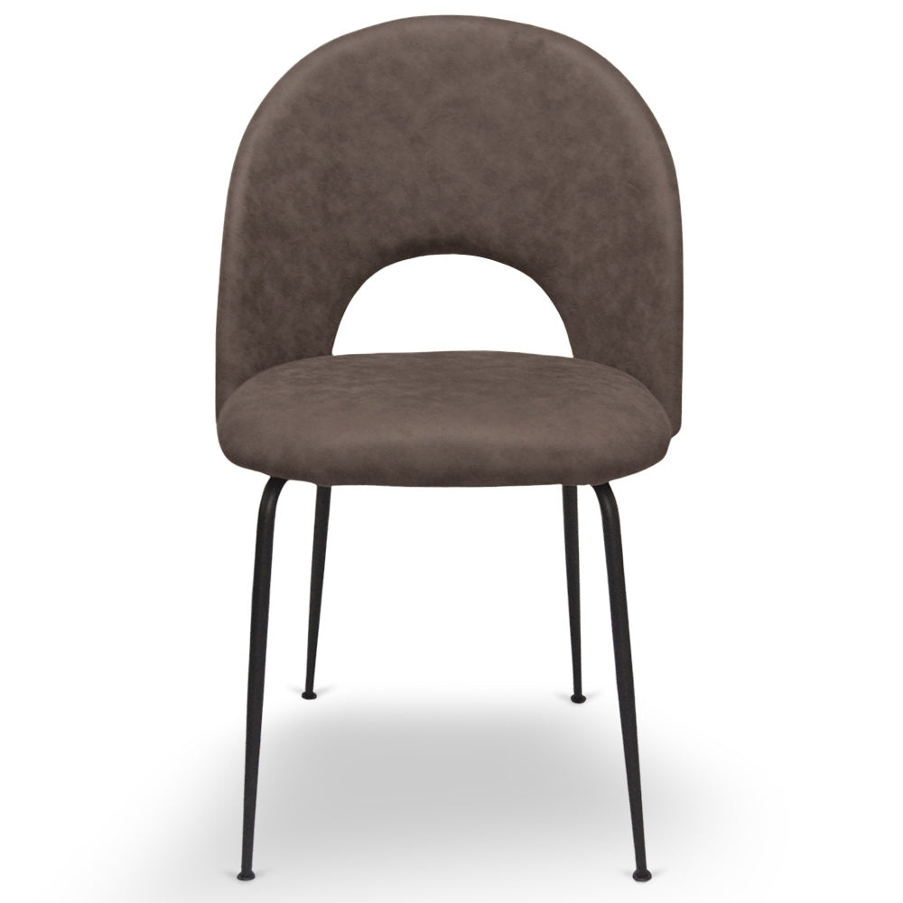 Sedia da sala pranzo Paola in microfibra nabuk marrone con gambe in metallo nero