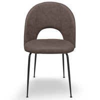 Sedia da sala pranzo Paola in microfibra nabuk marrone con gambe in metallo nero