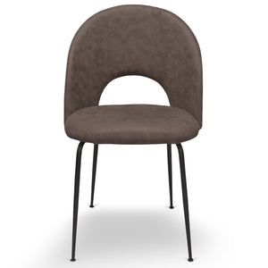 Sedia da sala pranzo Paola in microfibra nabuk marrone con gambe in metallo nero