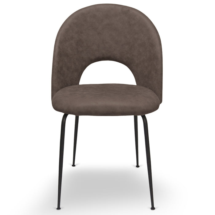 Sedia da sala pranzo Paola in microfibra nabuk marrone con gambe in metallo nero