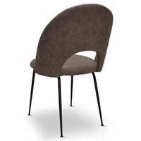 Sedia da sala pranzo Paola in microfibra nabuk marrone con gambe in metallo nero