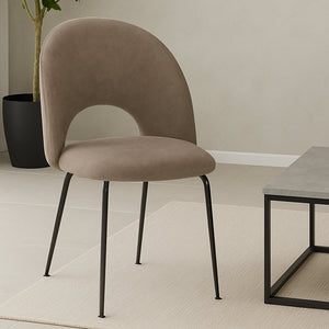 Sedia da sala pranzo Paola in microfibra nabuk marrone chiaro gambe metallo nero