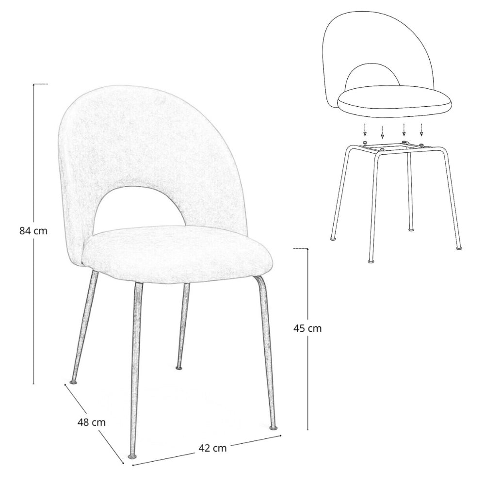Sedia da sala pranzo Paola in microfibra nabuk marrone chiaro gambe metallo nero