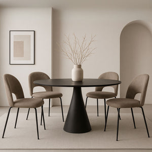 Sedia da sala pranzo Paola in microfibra nabuk marrone chiaro gambe metallo nero