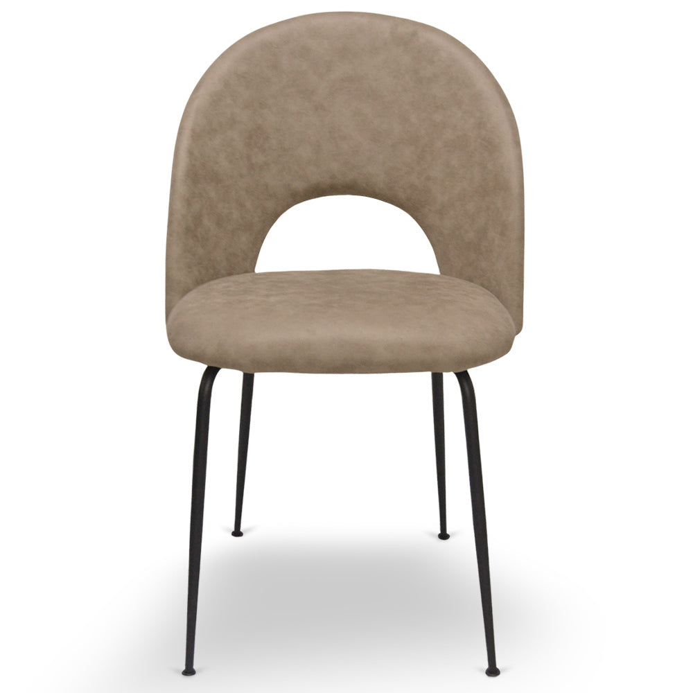 Sedia da sala pranzo Paola in microfibra nabuk marrone chiaro gambe metallo nero