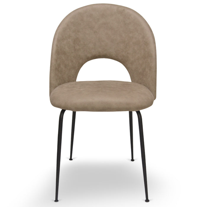 Sedia da sala pranzo Paola in microfibra nabuk marrone chiaro gambe metallo nero