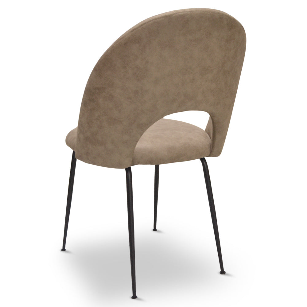 Sedia da sala pranzo Paola in microfibra nabuk marrone chiaro gambe metallo nero