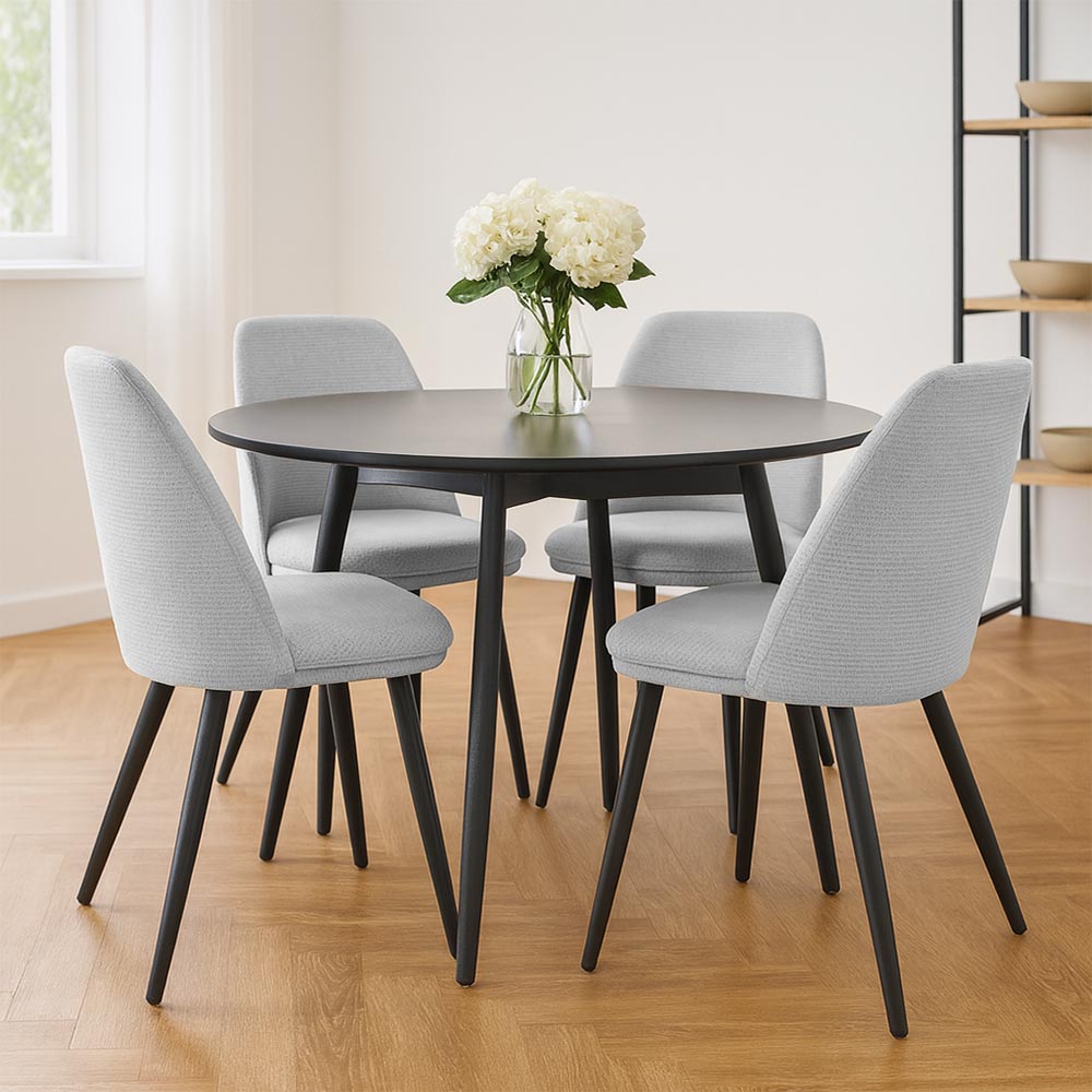 Sedia da sala pranzo Kety in microfibra grigio chiaro con gambe in metallo nero