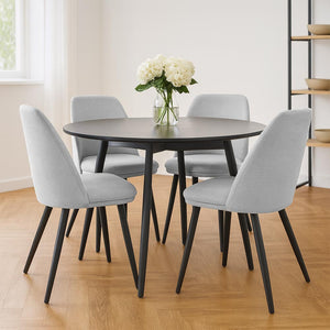 Sedia da sala pranzo Kety in microfibra grigio chiaro con gambe in metallo nero
