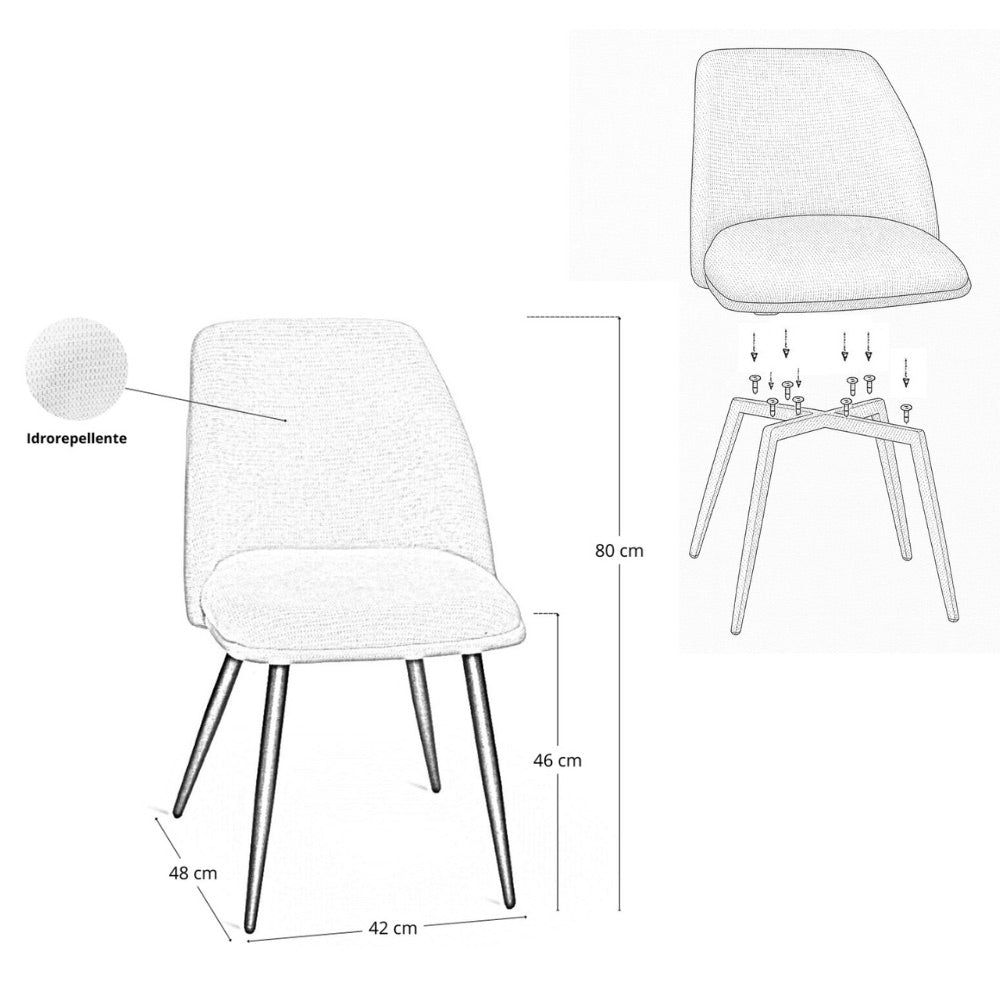 Sedia da sala pranzo Kety in microfibra colore beige con gambe in metallo nero