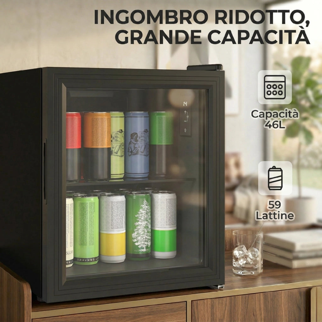 Frigorifero da Ufficio 46L ¨C Zephmum ¨C Nero, Vetro Temperato, Doppia Porta