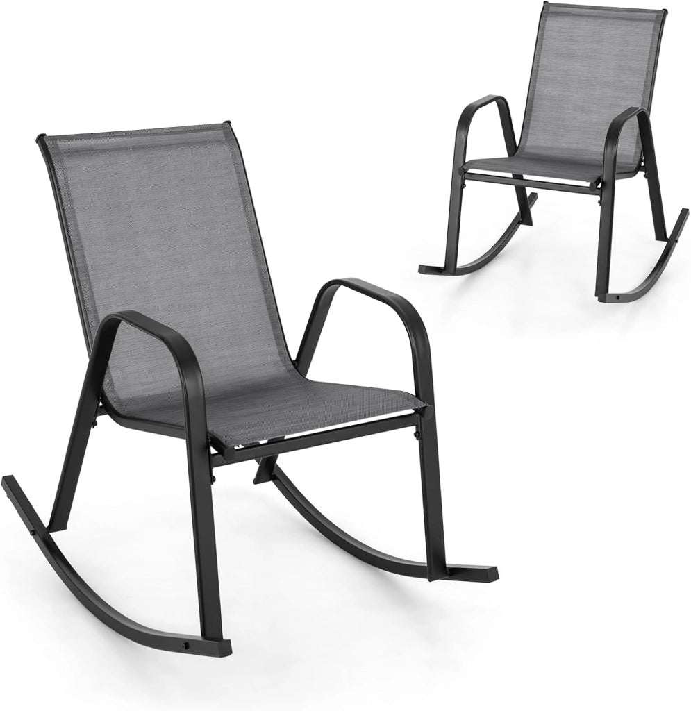 Set di 2 Sedie a Dondolo, Resistenti alle Intemperie con Braccioli, Portata Massima 150 kg, Sedia Basculante da Esterno per Giardino, Balcone e Terrazza