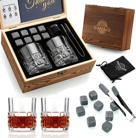 Set per bicchieri di Whisky in cristallo di rocca - Decantatore in vetro grattato per whiskey e brandy