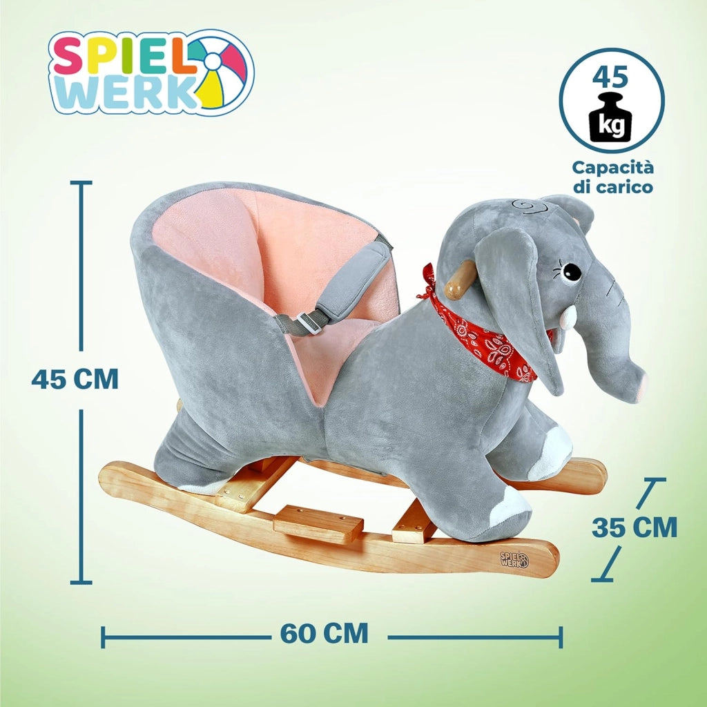 Elefante di Peluche a Dondolo in Legno con Suoni Cintura di Sicurezza Giochi Infanzia Bambini Giocattolo Regalo