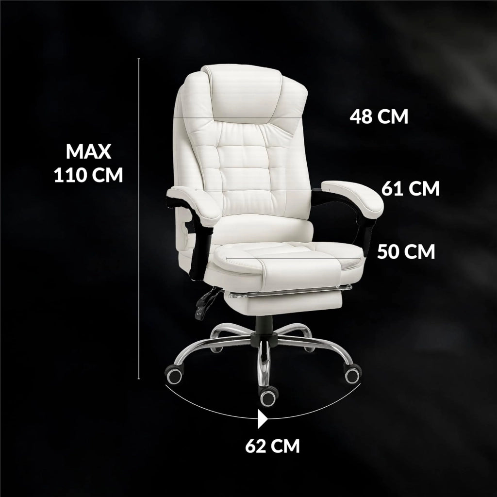 RMF Sedia Ufficio Ergonomica Professionale Reclinabile, Sedia Scrivania Seduta Comoda e Rilassante con Poggiapiedi - Poltrona Relax con Ruote Girevoli Altezza Regolabile Bianca