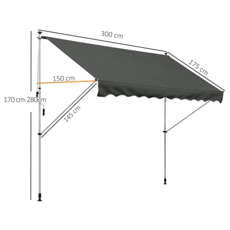 TENDA DA SOLE AUTOPORTANTE 300x150 cm Grigio in poliestere