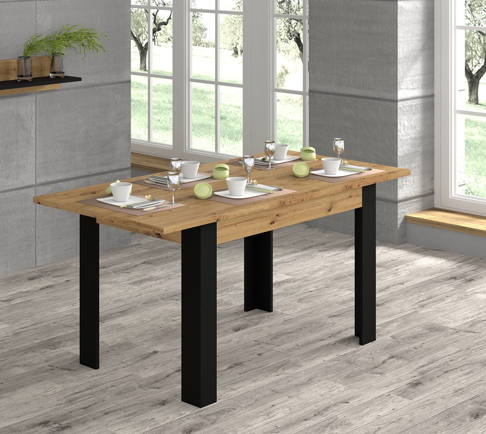 Tavolo allungabile NUKA 120/160x80x76 colore Rovere con gambe Nero opaco