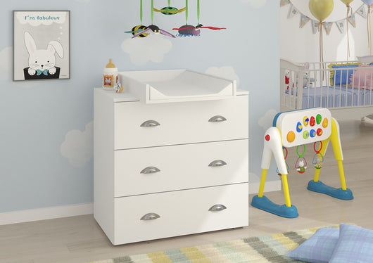 Cassettiera per bambini con fasciatoio rimovibile 80x71,8x90 cm 3 cassetti MIA Bianco opaco