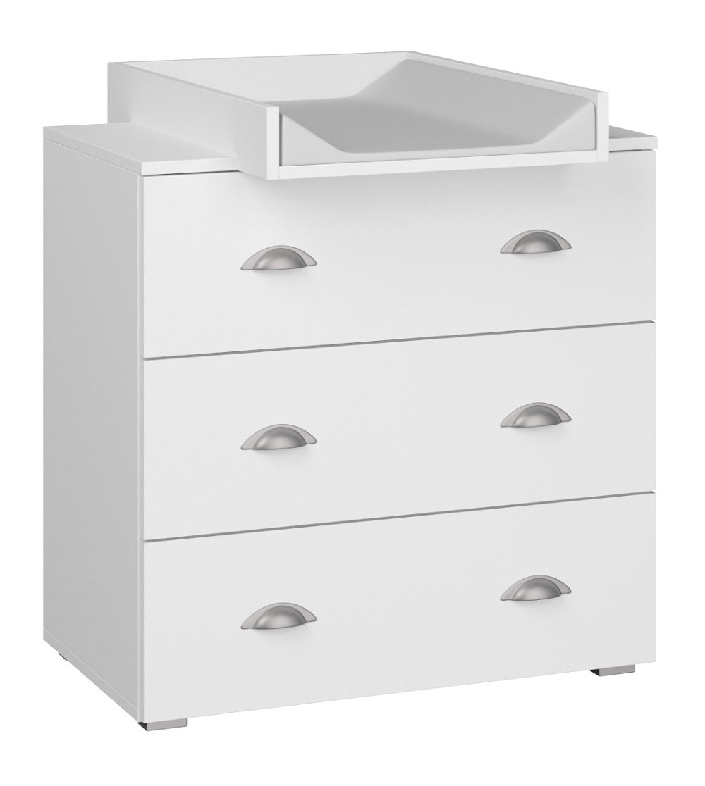 Cassettiera per bambini con fasciatoio rimovibile 80x71,8x90 cm 3 cassetti MIA Bianco opaco