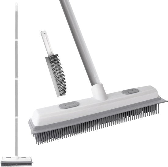 Aspirapolvere 2 in 1 con set di spazzole in gomma per pavimento con rastrello per tappeti 53 pollici Maniglia regolabile con spazzola per dettagli portatile per pavimenti tessuti