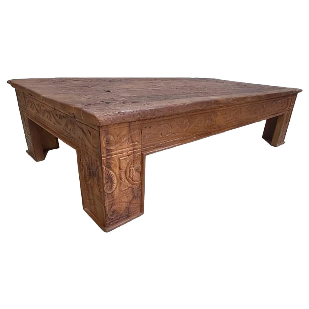 Tavolino in legno artigianale marrone 148x82x37h cm