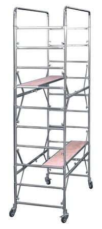 Trabattello in acciaio zincato professionale con doppio piano e ruote, 300 cm