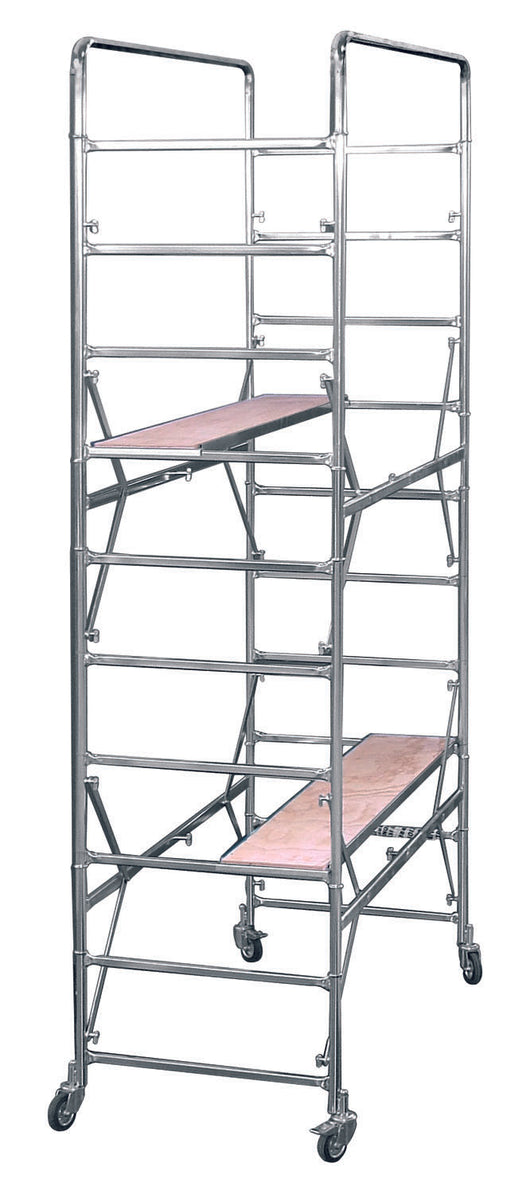 Trabattello in acciaio zincato professionale con doppio piano e ruote, 300 cm