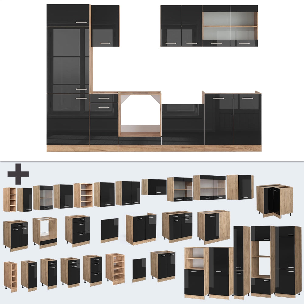 Vicco Cucina componibile Rovere nero/oro lucido 300 cm , PL Antracite