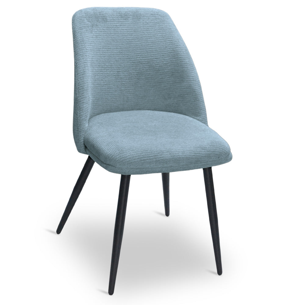 Sedia da sala pranzo Kety in microfibra colore celeste con gambe in metallo nero