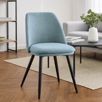 Sedia da sala pranzo Kety in microfibra colore celeste con gambe in metallo nero