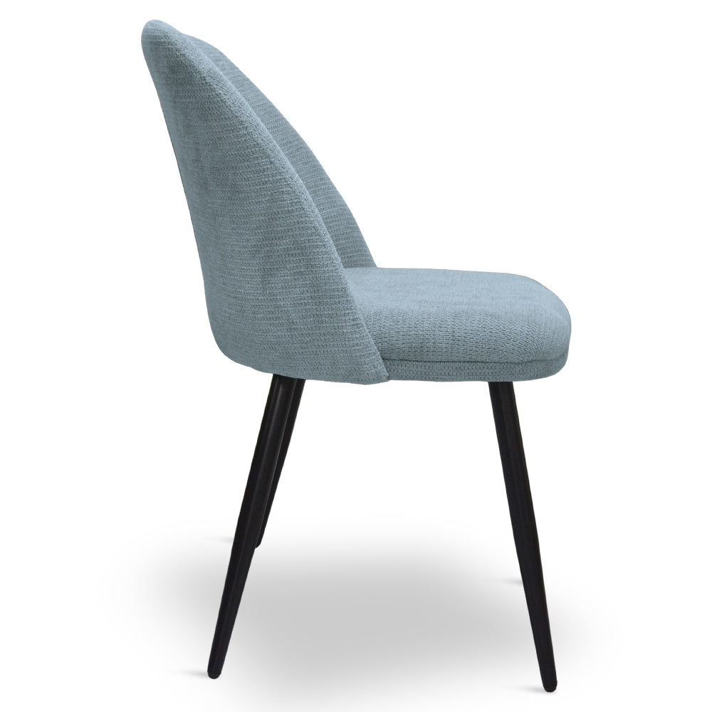 Sedia da sala pranzo Kety in microfibra colore celeste con gambe in metallo nero