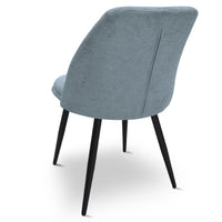 Sedia da sala pranzo Kety in microfibra colore celeste con gambe in metallo nero
