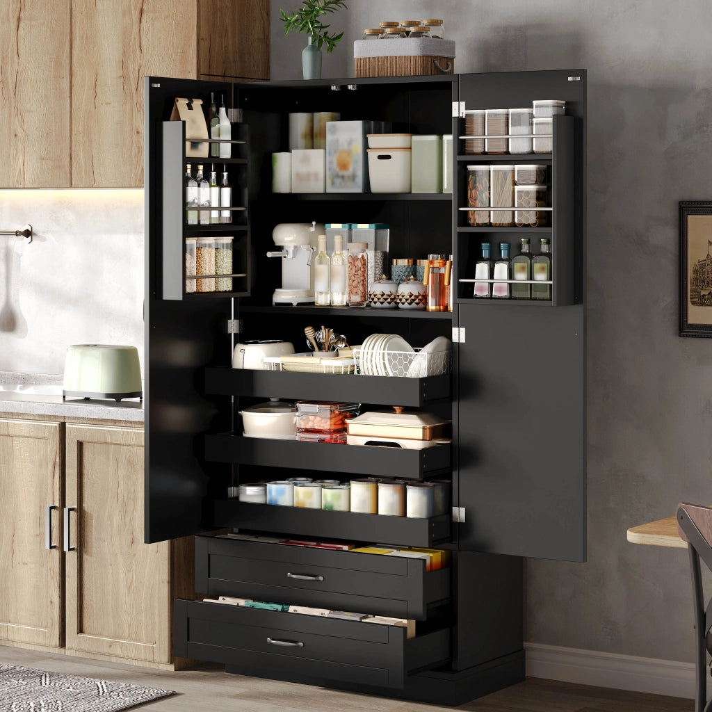 ARMADIO DISPENSA 180x80x37,5 cm MDF Nero con 3 ripiani estraibili