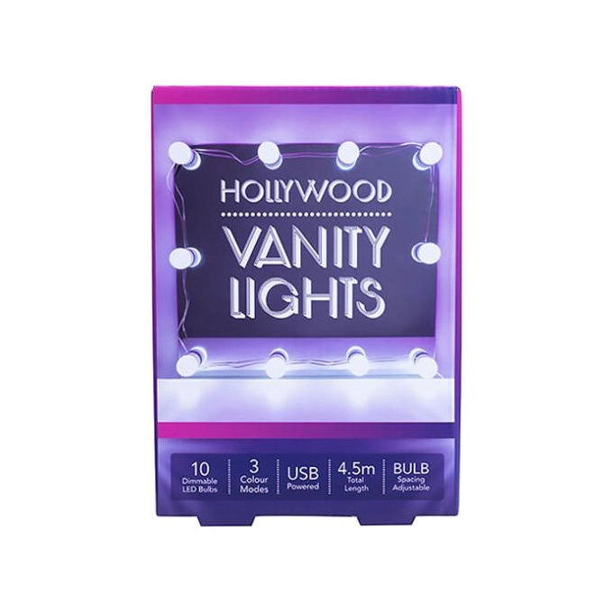Altri 5060960744593 Luci a Corda Hollywood Vanity Dimmerabile 10 Luci 3 Modalita' Colore USB