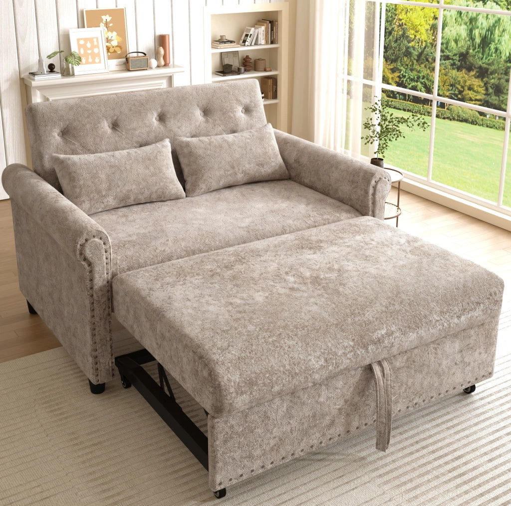 Divano letto 3 in 1 a 2 posti con schienale reclinabile; 170x98 cm; chenille marrone grigio