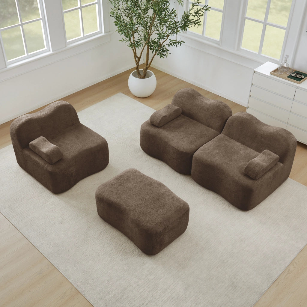 Divano Angolare Modulare 3 Posti con Ottoman ¨C MINIMAL ¨C Tessuto Marrone, Braccioli Mobili