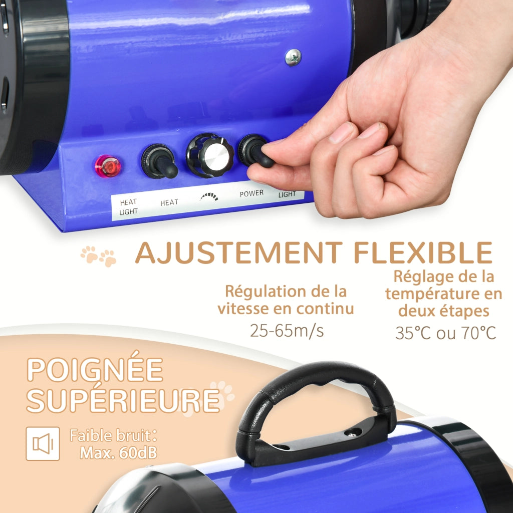 Asciugatore Professionale per Animali Domestici ¨C Minimal ¨C 2800W Blu con 3 Buse