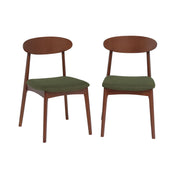 Set 2 sedie vintage in legno di hevea noce e tessuto, verde kaki