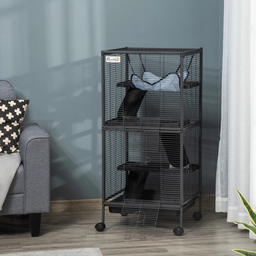 Parco per Animali Domestici con Ruote 2 Porte 3 Rampe ¨C zephmum ¨C Grigio 52x52x113,5cm