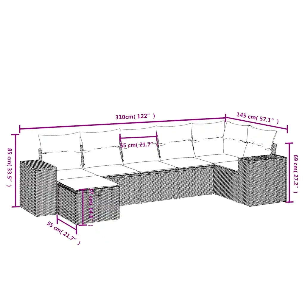 Set Divani da Giardino 7 pz con Cuscini Beige in Polyrattan 3264434