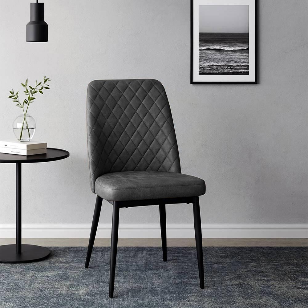 Sedia da sala pranzo Alma in microfibra nabuk grigio scuro gambe in metallo nero